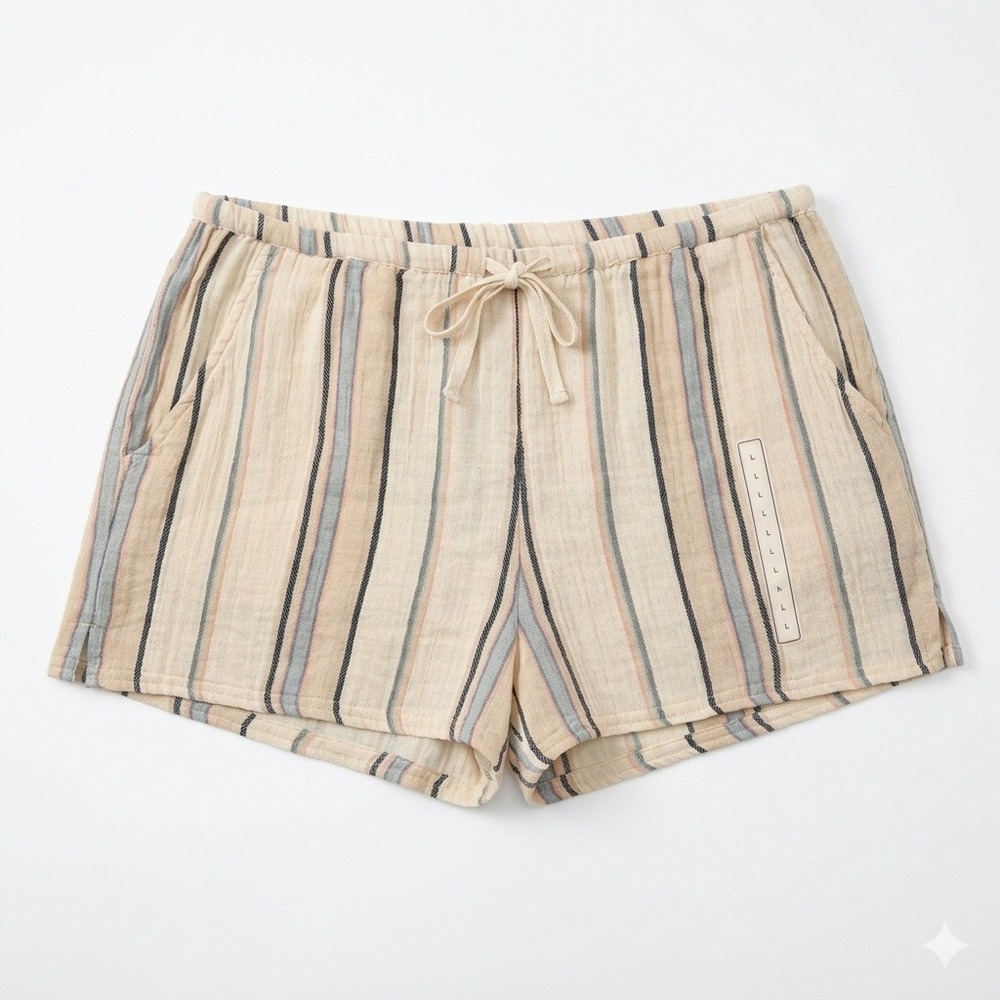 NWT O'Neill Brenda Stripe Shorts Women's L Large Tapioca Cotton Beach Summer New